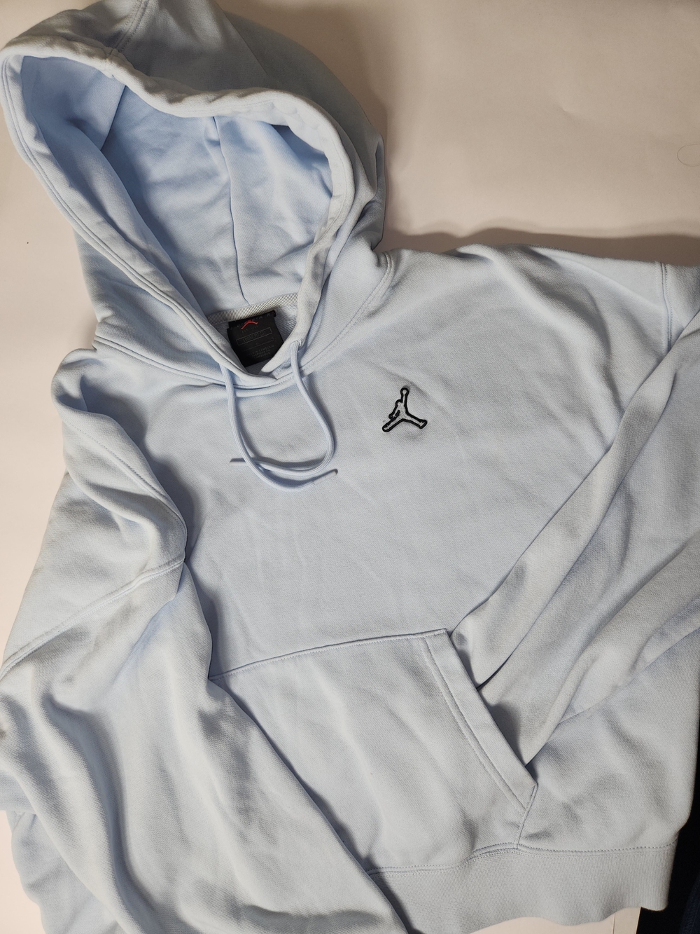 Jordan Essentials Light Blue Crewneck Hoodie with Black Jumpman